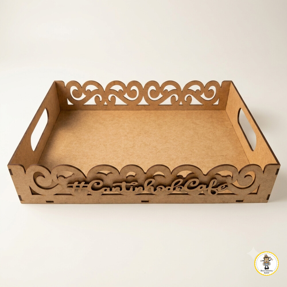 Bandeja Cantinho do Café com Borda Decorada em MDF Cru