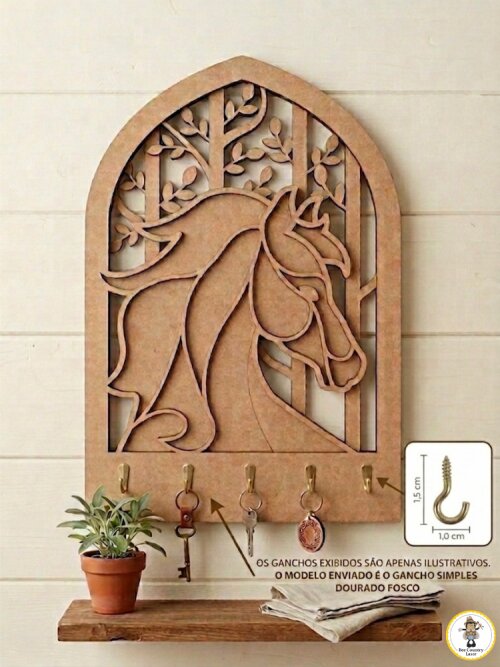 Porta Chaves Cavalo em MDF Cru para Artesanato e Pintura