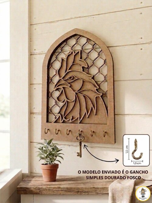 Porta Chaves Galo em MDF Cru para Artesanato e Pintura