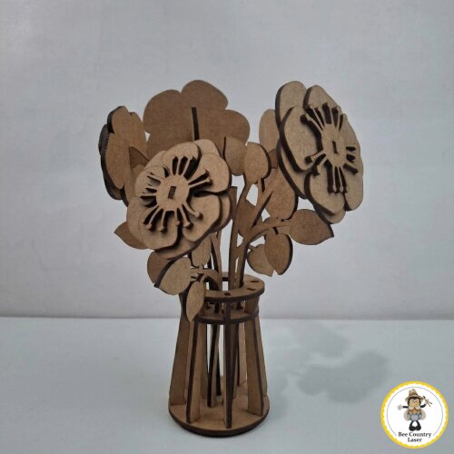 Vaso com Flores Decorativas em MDF Cru para Artesanato