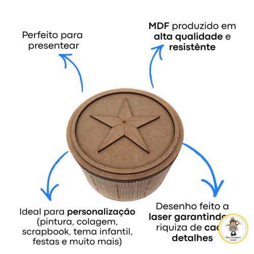 Caixa Redonda Estrela Primitiva em MDF Cru