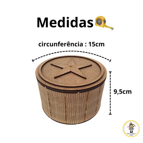 Caixa Redonda Estrela Primitiva em MDF Cru