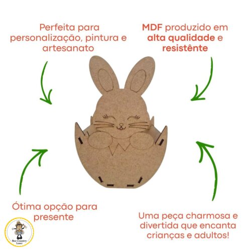 Cestinha Coelha com Flor em MDF Cru para Páscoa e Artesanato