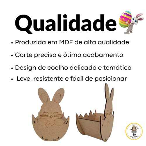 Cestinha Coelha com Flor em MDF Cru para Páscoa e Artesanato