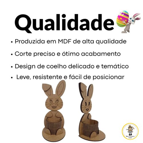 Porta Bombom Coelho em MDF Cru para Páscoa e Artesanato