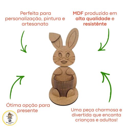 Porta Bombom Coelho em MDF Cru para Páscoa e Artesanato