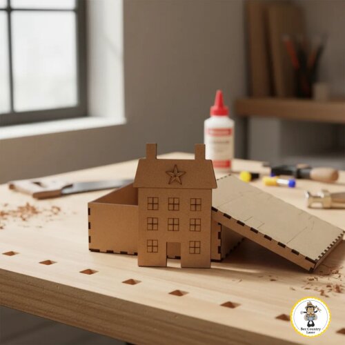 Caixa Casinha Primitiva em MDF Cru para Pintura e Decoração