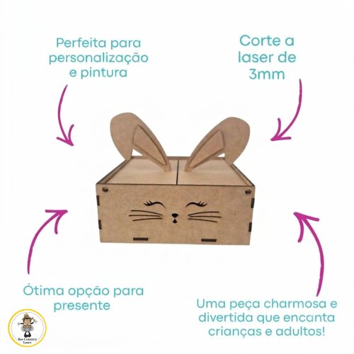 Caixa Porta Bombom Coelha em MDF Cru para Artesanato