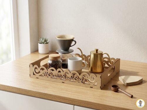Bandeja Cantinho do Café com Borda Decorada em MDF Cru
