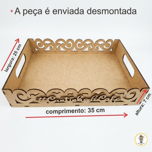 Bandeja Cantinho do Café com Borda Decorada em MDF Cru