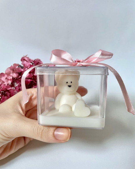Lembrancinha Vela Ursinho com Caixa Acrílico Personalizada