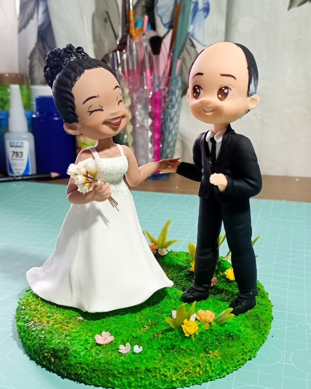 Miniatura Cartoon Casal Noivinhos Personalizados em Biscuit