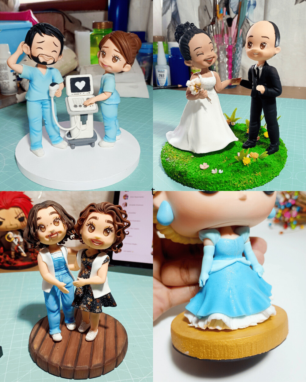 Miniatura Cartoon Casal Noivinhos Personalizados em Biscuit