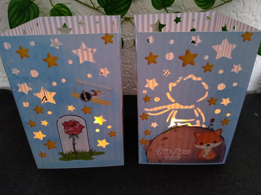 Lembrancinha Luminaria de papel 240g, Pequeno Principe SEM vela d
