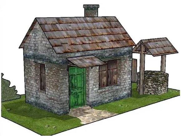 Arquivo de Corte : Casa de Pedra com Poço em papel/ PDF.