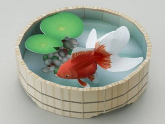 Diorama de papercraft de um peixe dourado / Digital 3d.