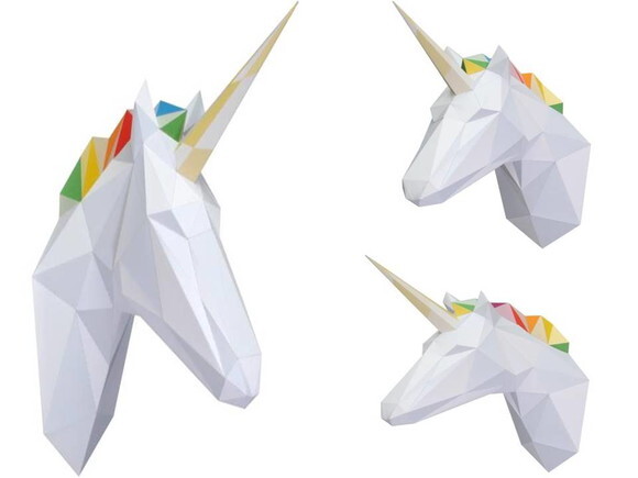Escultura De Parede Unicórnio de papel/ Papercraft 3d.