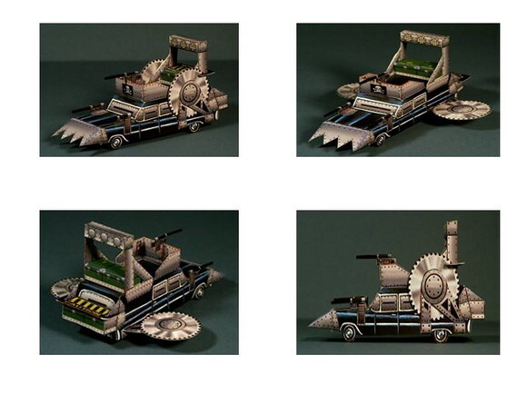 Miniatura de Papel Carro Funerário Batalha Zumbi/ Papercraft