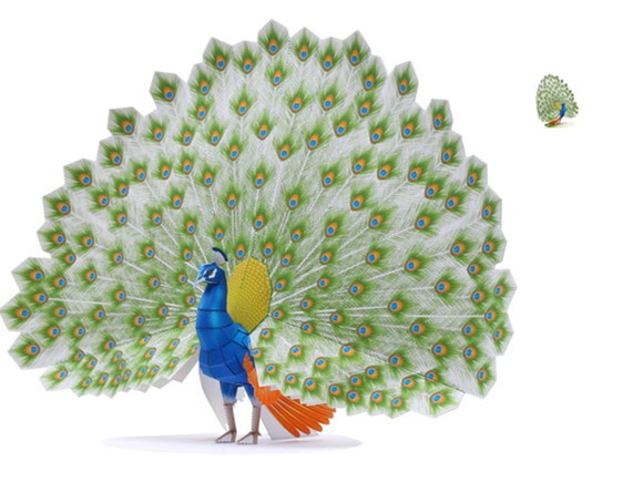 Miniatura de papel de um Pavão (Macho)/ Papercraft 3d.