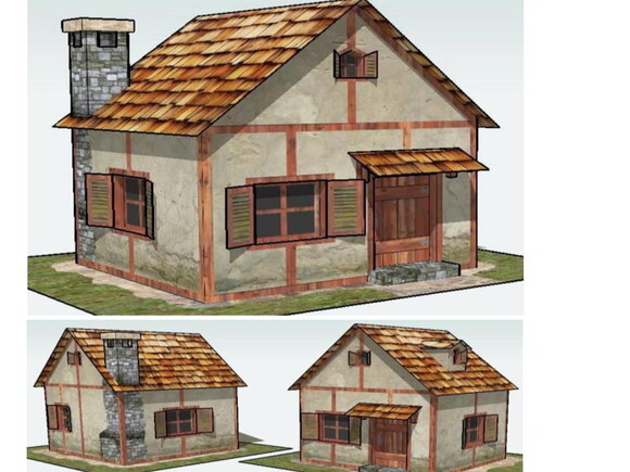 Miniatura em papel de uma casa de campo antiga/ PDF.