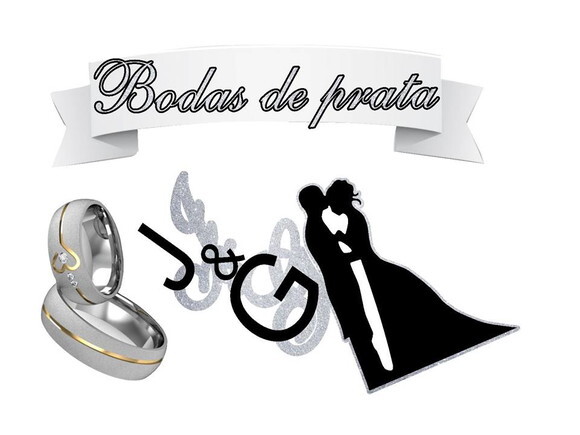 Arquivo de Corte Silhouette : Topo de Bolo Bodas de Prata.