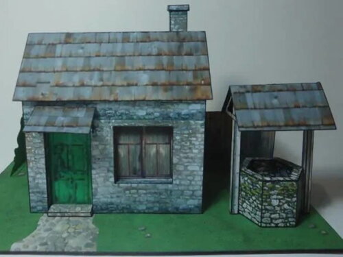 Arquivo de Corte : Casa de Pedra com Poço em papel/ PDF.