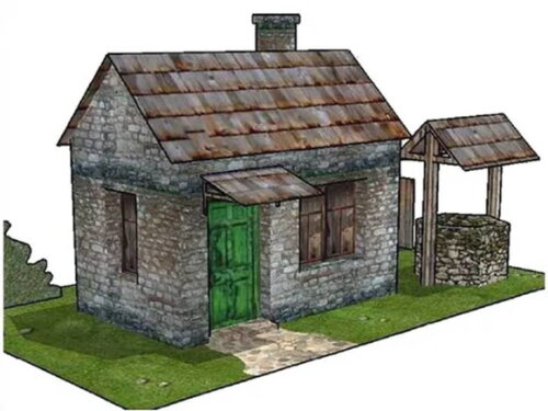 Arquivo de Corte : Casa de Pedra com Poço em papel/ PDF.
