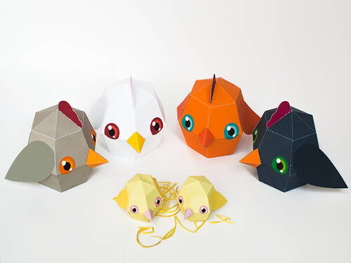 Arquivo de Corte : Galinhas Totêmicas em papel.