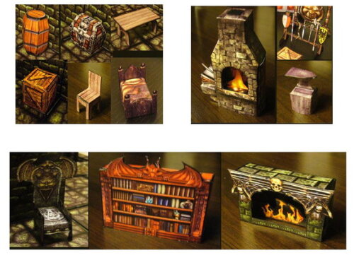 Arquivo de Corte 3d Miniatura de Móveis Medievais em papel.