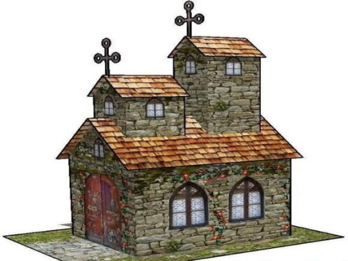 Maquete de Papel de Uma Igreja Antiga Medieval/papercraft 3d