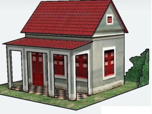 Miniatura em papel de uma casa com varanda/ PDF.