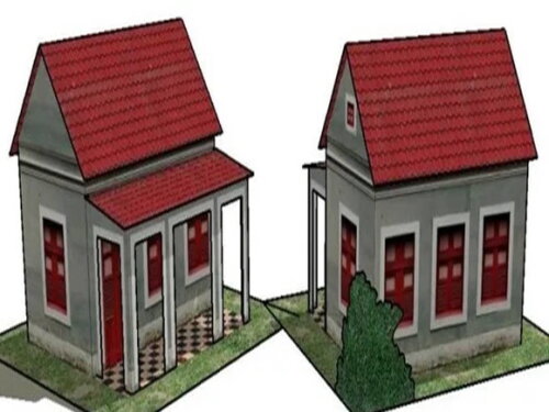 Miniatura em papel de uma casa com varanda/ PDF.
