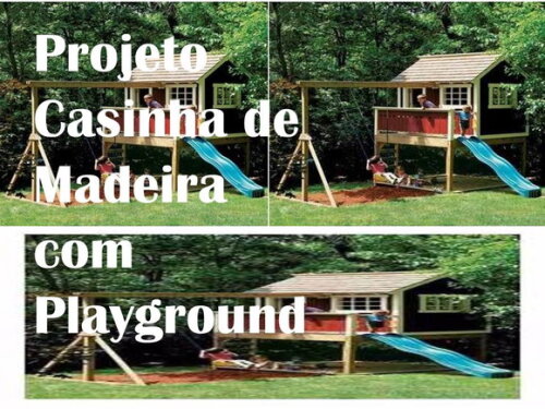 Projeto De Casinha De Madeira Para Crianças Com Playground.
