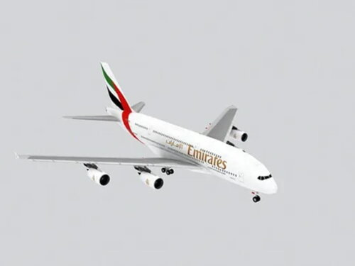 Arquivo de Corte 3d : Avião Airbus A380 Emirates em papel.