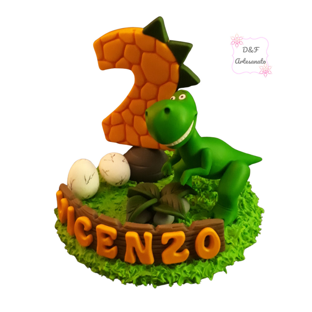 Topo de Bolo Dinossauros em Biscuit