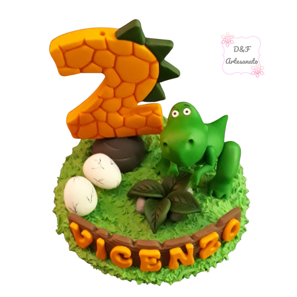 Topo de Bolo Dinossauros em Biscuit