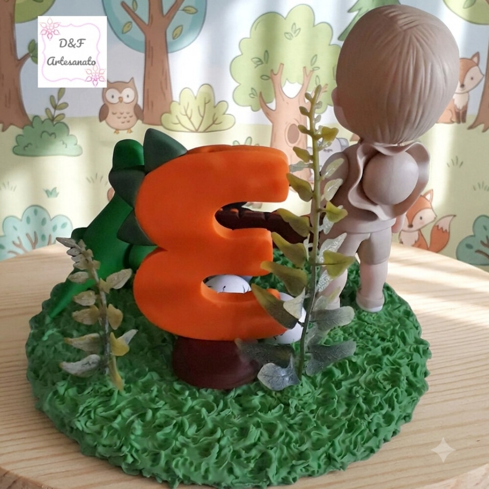 Topo de Bolo Dinossauro personalizado em Biscuit