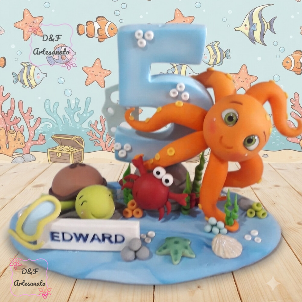 Topo de Bolo Fundo do Mar em Biscuit