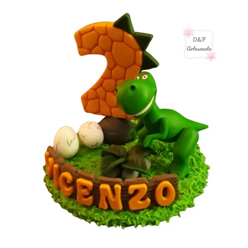 Topo de Bolo Dinossauros em Biscuit