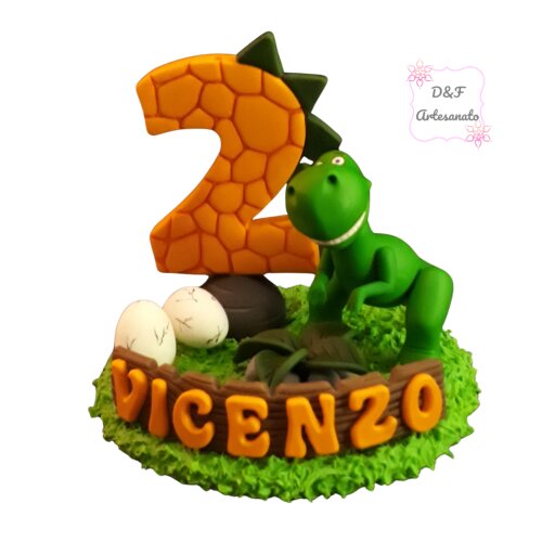 Topo de Bolo Dinossauros em Biscuit