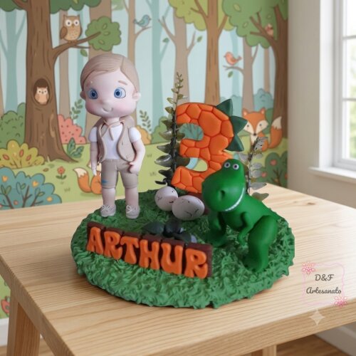 Topo de Bolo Dinossauro personalizado em Biscuit