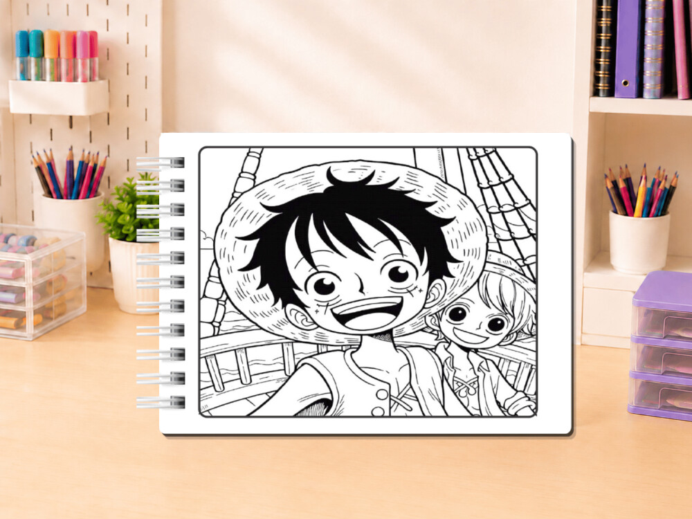 LIVRO DE COLORIR ONE PIECE CAPA DURA A5 50 FOLHAS GROSSAS CADERNO