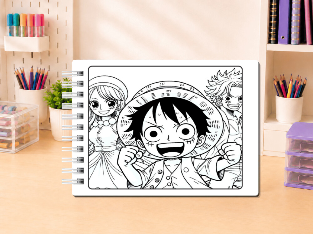 LIVRO DE COLORIR ONE PIECE CAPA DURA A5 50 FOLHAS GROSSAS CADERNO