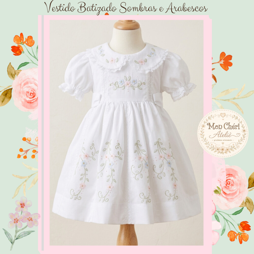 Vestido Batizado Luxo Sombras e Arabescos