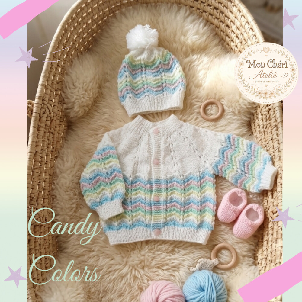 Conjunto Candy Colors em Tricô para Bebê