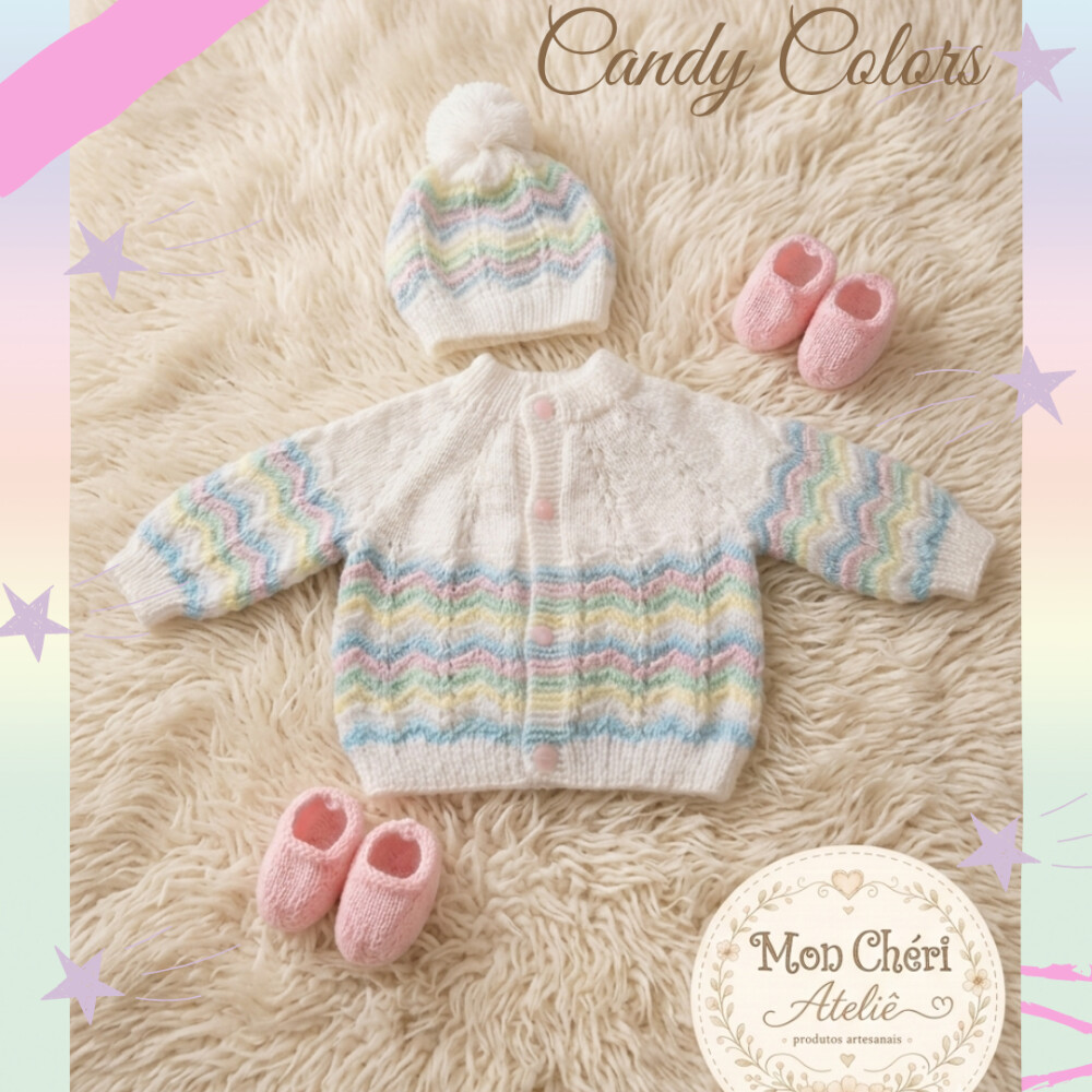 Conjunto Candy Colors em Tricô para Bebê