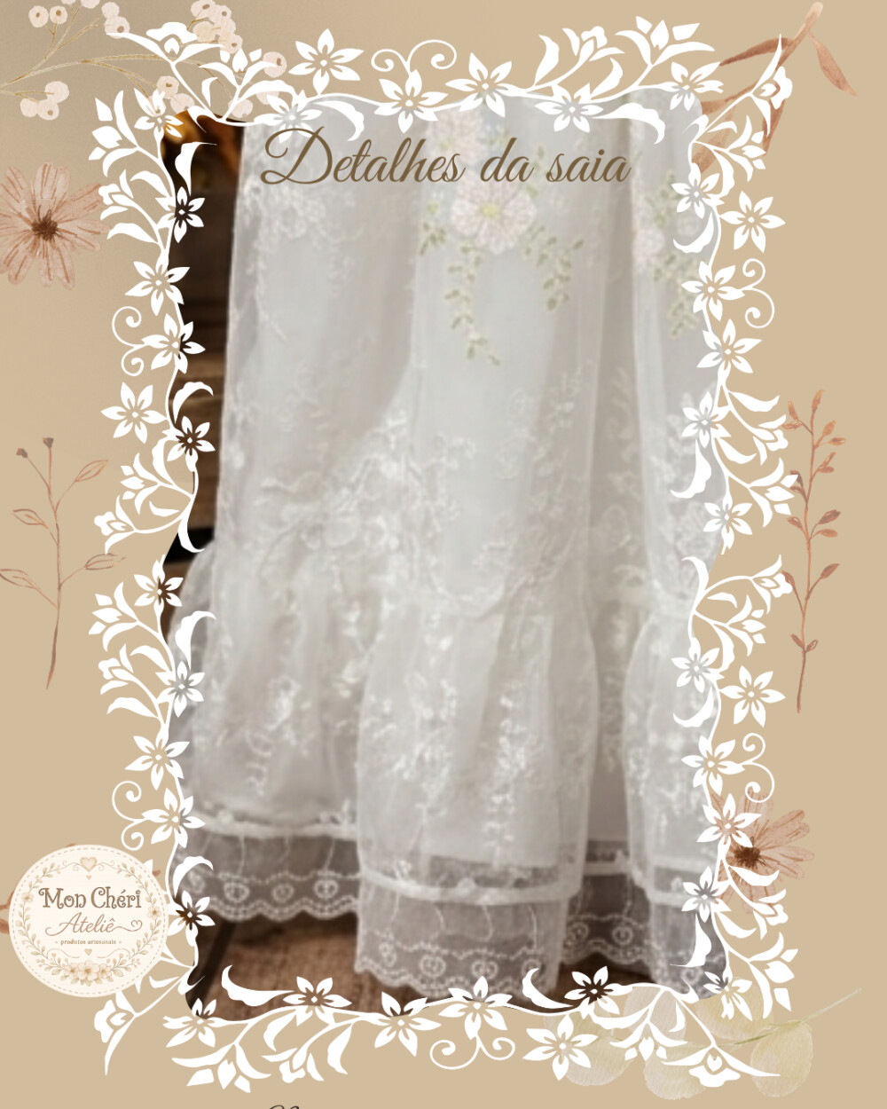 Mandrião de Batismo para Menina em Tule de Renda Rebordado com T