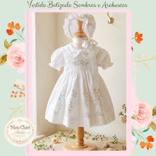 Vestido Batizado Luxo Sombras e Arabescos