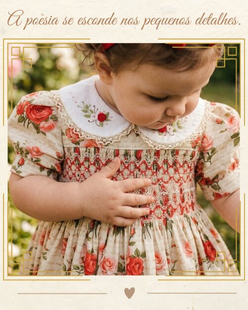 Vestido Infantil Beatrice com Ponto Smock e Bordado Manual