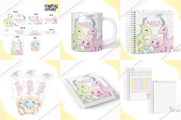 Arquivo de Corte Etiqueta Escolar Dino Baby Menina